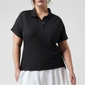 ATHLETA Pique Short Sleeve Polo Black medium